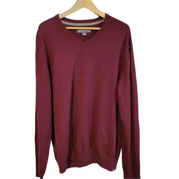 Eddie Bauer Maroon Burgundy Red V-Neck Sweater XL - Picture 1 of 5